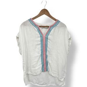 House of Harlow 1960 Linen White Short Sleeve Blouse Travel Women's M